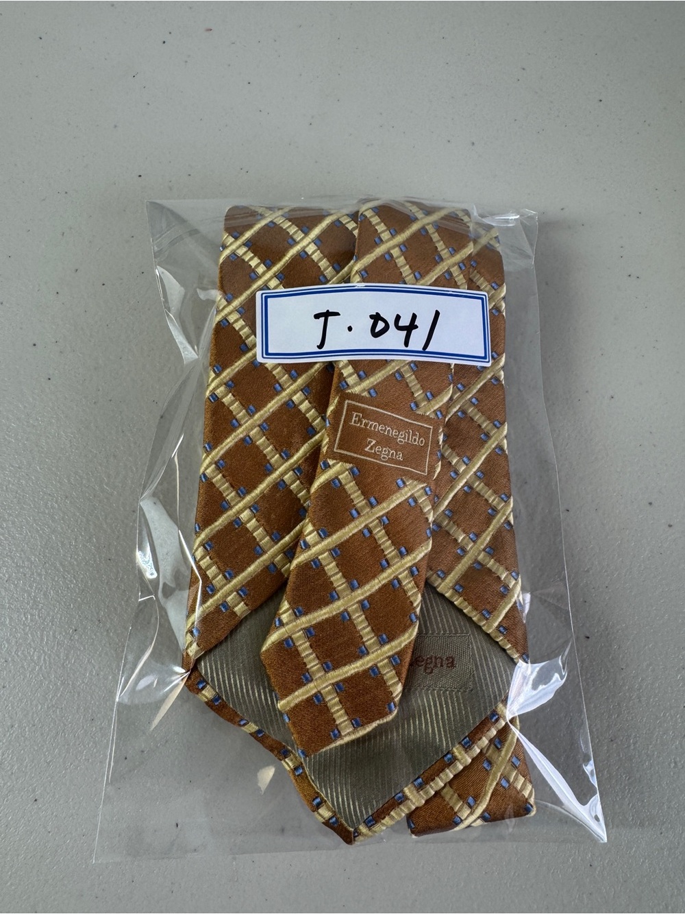 Ermenegildo Zegna Silk Necktie Gold Geometric Grid Luxury Designer Tie Classic - Picture 12 of 12